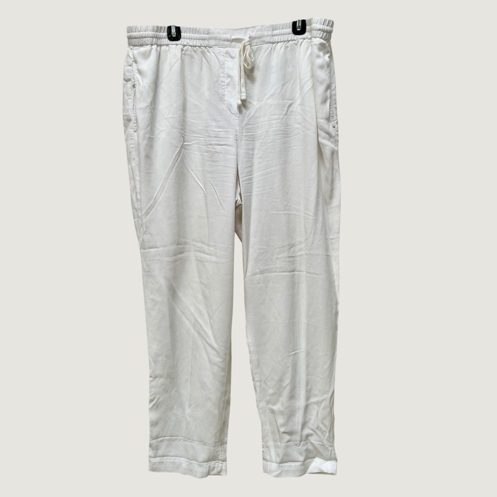 Talbots‎ White Easy Drawstring Pant XL Lyocell Straight Leg Trousers Coastal